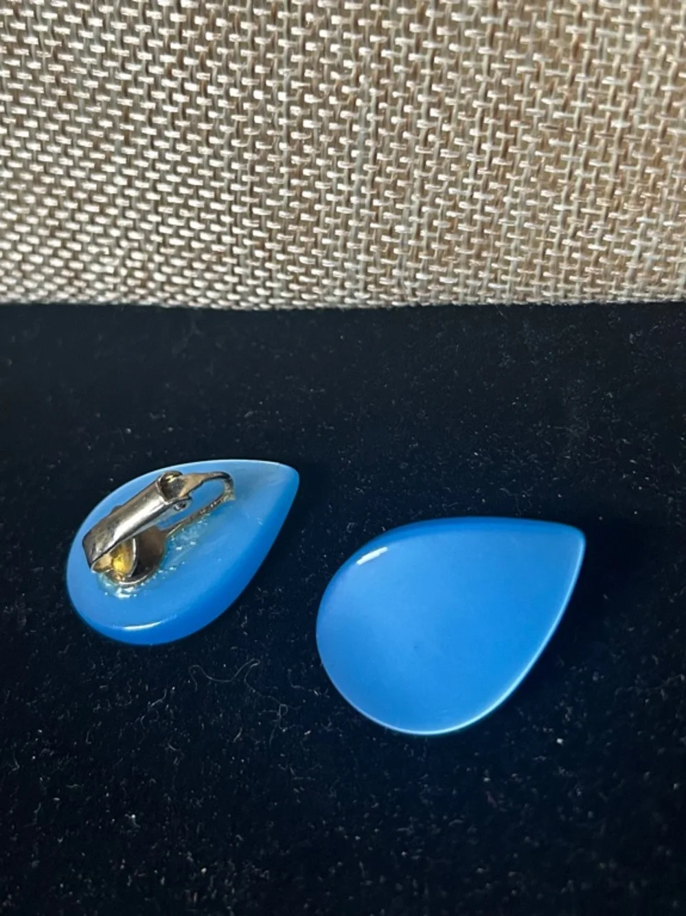 Vintage Blue Teardrop Clip-On Earrings